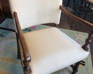 White Upholstered Armchair, wood arms, $165