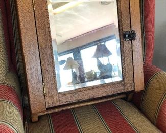 Charming Mirror Front Cabinet, brass label American Linen Supply, $225