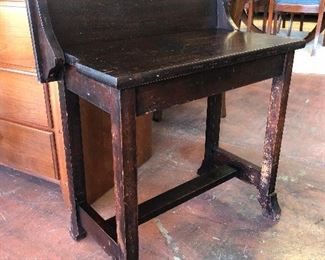 Small Stickley-style lift top table, grain paint 23 in x 23 inch, $225