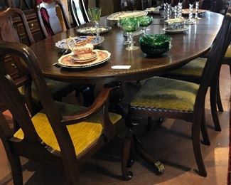 Henkel Harris Mahogany Dining Table $3750; 6 side chairs, 2 arm chairs