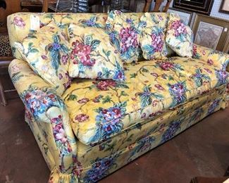 Gorgeous Yellow Floral Glazed Chintz Loveseat, down cushions, $425