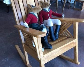 Reduced $195 - Amish Handmade Rocker; Fox Hunt Characters $45 pair