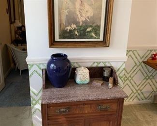 Antique Eastlake Marble Topped Cabinet