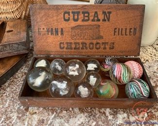 Large Antique Marbles with SULFIDE Figures and Large Antique Swirl Marbles