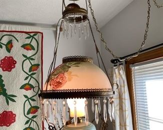 Antique Victorian Hand Painted Oil Lamp - Converted to Electric