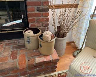 Antique RED WING Stoneware Lazy Eight (#3 and #2) Bee Sting Salt Glazed Crocks - #5 Butter Churn Crock