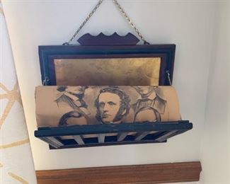 Antique Wall Hanging Magazine / Newspaper Holder