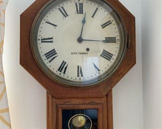 Antique SETH THOMAS 8 Day Dropped Octagon School House Clock