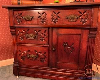 Eastlake Spoon Carved Small Cabinet