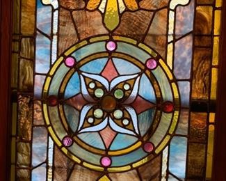 Victorian Large Stain Glass Window with Jewels