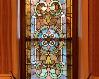Victorian Large Stain Glass Window with Jewels