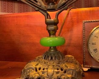 Antique Art Deco Brass Table Lamp with Candle Shields