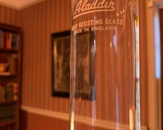 Tall Lincoln Drape Alacite Light Pink Kerosene Lamp with Aladdin Glass Chimney - Model B