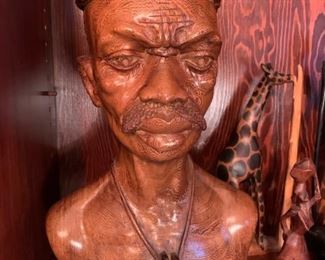 Large Hand Carved African Bust