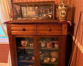 Antique Display Case with Hand Made Native American Items