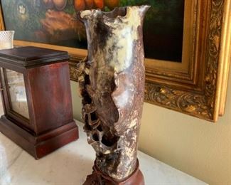 Hand Carved Multi Colored Soapstone Vase
