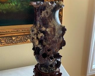 Hand Carved Multi Colored Soapstone Vase