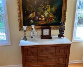 Antique Marble Topped Sideboard / Cabinet