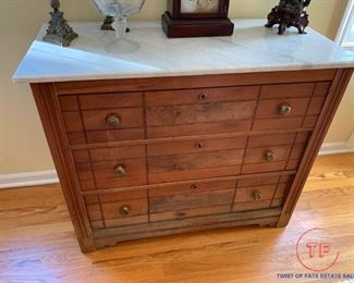 Antique Marble Topped Sideboard / Cabinet
