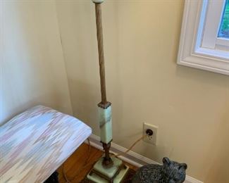 Art Deco Bridge Lamp With Green Swirl Slag Glass