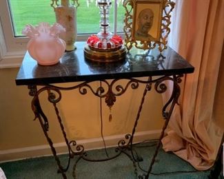 Brandt Style Art Deco Wrought Iron Side Table with Marble Top