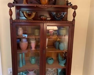 Antique Mahogany Display Bookcase Cabinet - Rookwood Pottery and Van Briggle Pottery