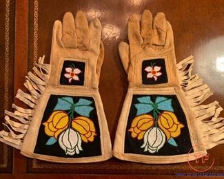 Vintage Woodlands Native American Beaded Gauntlets