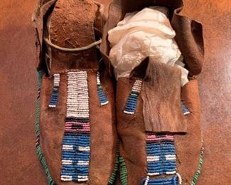 Early Plains Native American Beaded Moccasins
