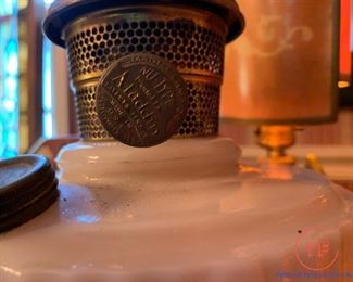 Tall Lincoln Drape Alacite Light Pink Kerosene Lamp with Aladdin Glass Chimney - Model B