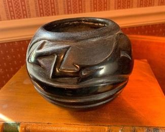 Signed LEGORIA TAFOYA & PASQUAL TAFOYA Santa Clara Pueblo Carved Pot