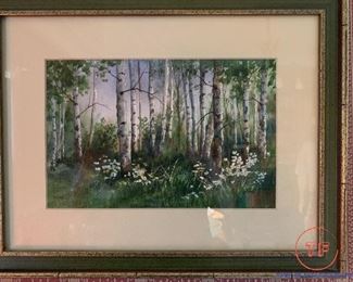 Watercolor ‘Birch Trees’ by Edward (Ed) George Diers Rookwood Pottery Artist 1896 - 1931
