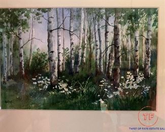 Watercolor ‘Birch Trees’ by Edward (Ed) George Diers Rookwood Pottery Artist 1896 - 1931