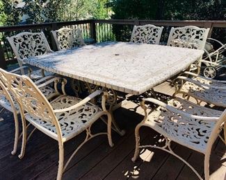 Large, Metal Patio, Table and Eight Chairs