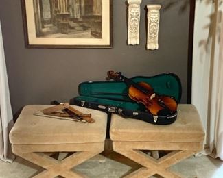 Billy Baldwin Style Mid Century Upholstered X-Bench.