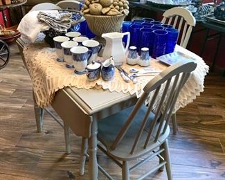 1930's Drop Leaf Table Set (most chairs show damage in seat).