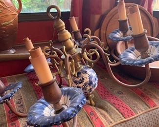 Dutch Style Delft Brass/Copper Chandelier