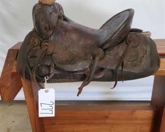 277
Antique John Rattan Saddlery Co. Saddle
11 1/2 " Antique John Rattan Saddlery Co. Lordsburg, New Mexico. Has vintage silver conchos. 3 1/2" pencil roll cantle. Great antique saddle for some cowboy decor. Rare...rare.. rare.