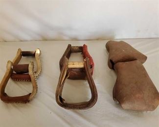 414
Two Sets of Cowboy Stirrups and a set of Kids Tapaderos
Two Sets of Cowboy Stirrups and a set of Kids Tapaderos