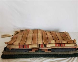 169
6-Saddle Blankets and 1-Navajo has leather guards and Sterling Silver Ferrules & Horse hair Tassels
6-Saddle Blankets and Navajos
May have some old Navajos in this stack
1-Navajo has leather stirrup guards and sterling silver ferrules with horse hair tassels