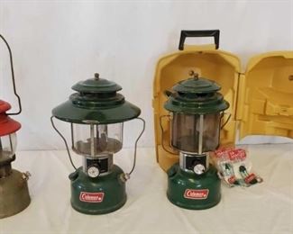 459
3 Coleman Lanterns, 1 with carrying case
3 Coleman Lanterns, 1 with carrying case