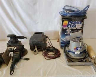 472
Power Tools and a Variety of Accessories
Power Tools and a Variety of Accessories
Power Flo roller painting system. Appears to have all the parts.
Haul Master 2000 lb electric winch - 12 V power supply, with rolling capacity of 6000 lbs and pulling capacity of 2000 lbs, cable length is 30 ft.
maximum boat size is 18ft, maximum boat weight is 5000 lbs,
line speed with full load is 5 ft per minute.
Black and Decker finishing sander, 1/3 sheet orbital action, straight line action, turns on.
Master Craft jigsaw model 910, 115 V 25.60 cycle, turns on.
Black and Decker low speed polishing/high speed sanding, turns on.
Wen bench grinder 1/2 hp double insulated turns on.
Coffee can of Misc drill bits
2 sets of casters brand new 4 in each box
Homart timer
crate with misc tie down straps as is