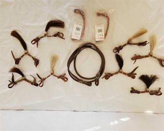 360
New Cowboy Harness Horsehair Tassel Chin Strap, Harness Leather Chin Straps and Roping Reins
New Cowboy Harness Horsehair Tassel Chin Strap, Harness Leather Chin Straps and Roping Reins
Harness leather Roping Rein with rawhide connectors
8- Horsehair chin straps
2-Colorado Saddlery chin strap new in bags
All new, some with tags