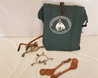 379
2-Pairs of Cowboy Spurs, Spur Straps and a PRCA Rodeo Stadium Seat
2-Pairs of Cowboy Spurs, Spur Straps and a Rodeo Stadium Seat