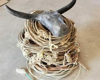 86
1 Steer Head Roping Dummy and Bundles of Misc Used Ropes
1- Steer Head Roping Dummy
3 + OR - Bundles of used Ropes. Great for home or yard decor, projects or crafts. You name it with your imagination the possibilities are endless.