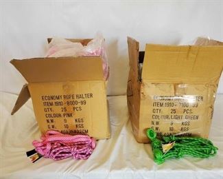 445
New Knotted Ranch Rope Halters with 6 ft Lead Ropes still in the Box
New Knotted Ranch Rope Halters with 6 ft Lead Ropes still in the Box
25 + or - Pink and purple
25 + or - Lime green and black
Standard horse size