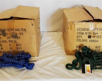 446
New Knotted Ranch Rope Halters with 6 ft Lead Ropes still in the Box
New Knotted Ranch Rope Halters with 6 ft Lead Ropes still in the Box
25 + or - Green and tan
25 + or - Blue and white
Standard horse size