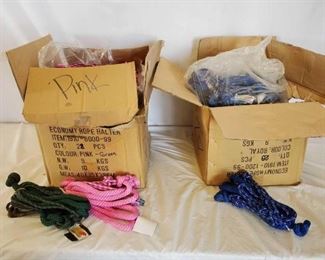517
New Knotted Ranch Rope Halters With Lead Ropes Attached
New Knotted Ranch Rope Halters With 6 ft Lead Ropes Attached
25 + or - assorted colors
25 + or - black & white
All standard horse size