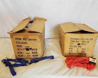519
New Knotted Ranch Rope Halters with 6 ft Lead Ropes Attached And New Nylon Halters
New Knotted Ranch Rope Halters with 6 ft Lead Ropes Attached and New Nylon Halters
13 + or - Red New Knotted Ranch Rope Halters with 6 ft Leads Attached
30 + or - Blue nylon halters