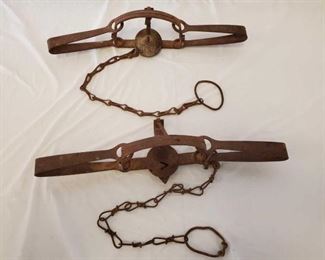 101
Triumph Bear Trap- No# 4 and a Victor Bear Trap
1-Triumph Bear Trap- No# 4 ... Still very strong and HAS Original Chain and ring attached!
1-Victor Bear Trap-... Still very strong and HAS Original Chain and ring attached!
Both have makers marks