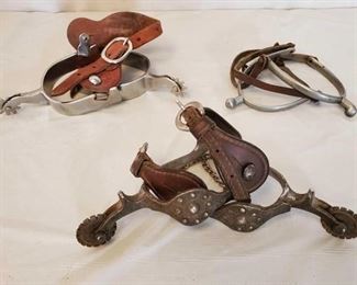 521
2-sets of Used Spurs and 1-Pair of Vintage Spurs
3- Sets of Used spurs
1- Pair of Roping Style Spurs
1- Pair of Bumper Spurs
1-Vintage pair of spurs
all for one money